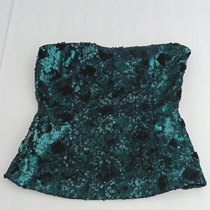 Zara Basic Top Women's Size XS Green Strapless Tube Top Sparkle Sequin NEW